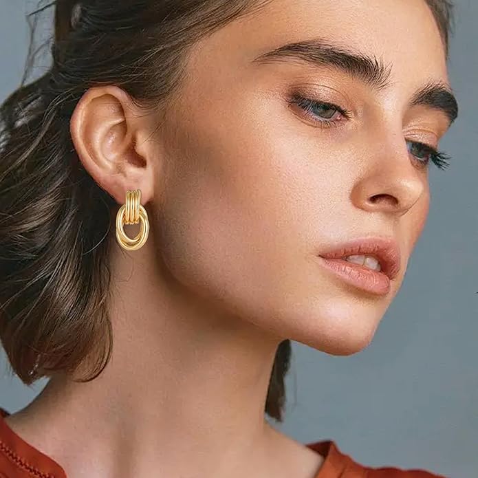 Gold/Silver Statement Geometric Earrings for Women Chunky Gold Knot Link Drop Dangle Earrings Trendy Jewelry Gift