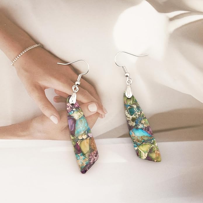 Jasper Stone Earrings for Women Trendy Dangle Earrings Fishhook Drop Earrings