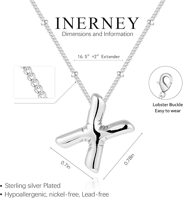 Inerney Valentines Day Gifts Gold Bubble Letter Necklace Initial Necklaces for Women, Chunky 14K Plated Balloon Initials, Trendy Charm Non Tarnish Custom Name Pendant Jewelry Gifts for Mom