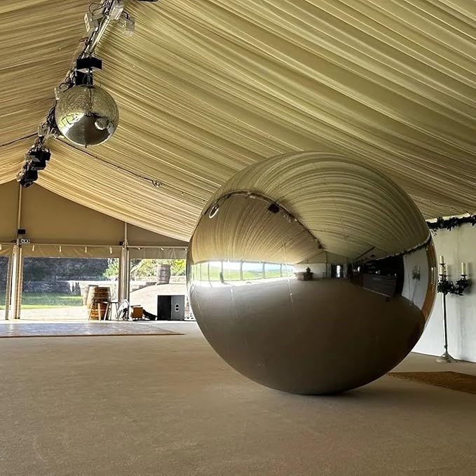 Inflatable Mirror Ball,Silver & Gold & Iridescent Giant Mirror Balloon,Big Shinny Balls,Reusable PVC Hanging Disco Sphere For Party & Wedding & Event Decoration (Silver, 39in 3.3ft 1m)