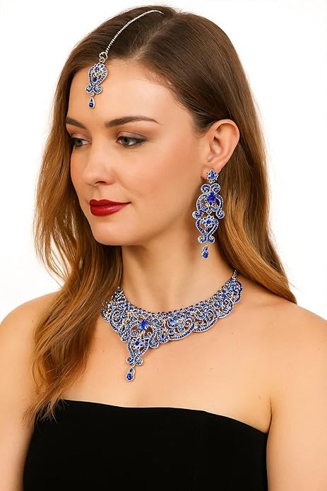Touchstone Indian jewelry set for women bollywood gold jewellery wedding outfits necklace sets earrings bridal maang tikka fancy costume girls big desi accessories rhinestone in gold or silver tone