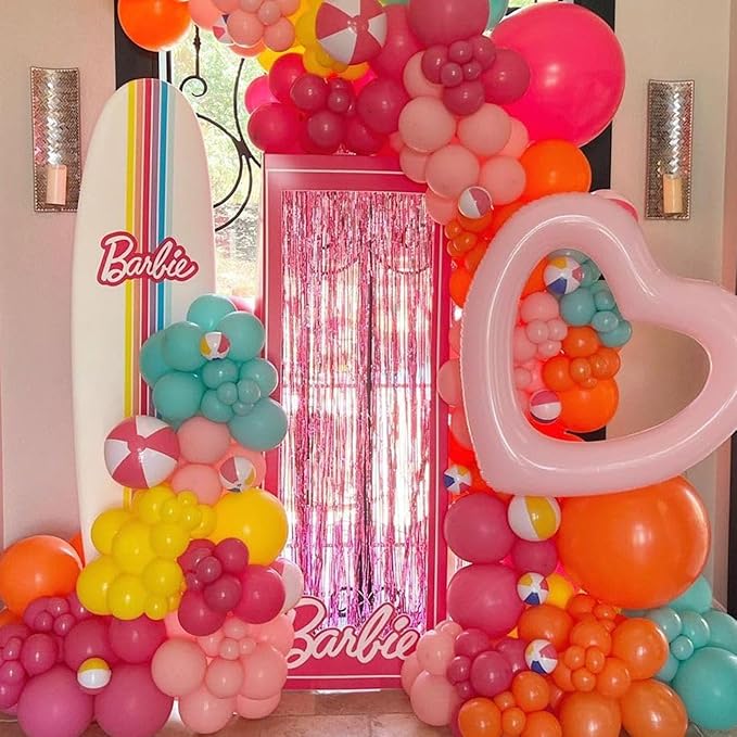 Hot Pink and Orange Latex Helium Balloons,55pcs 12inch Hot Pink and Orange Room Party Decorations