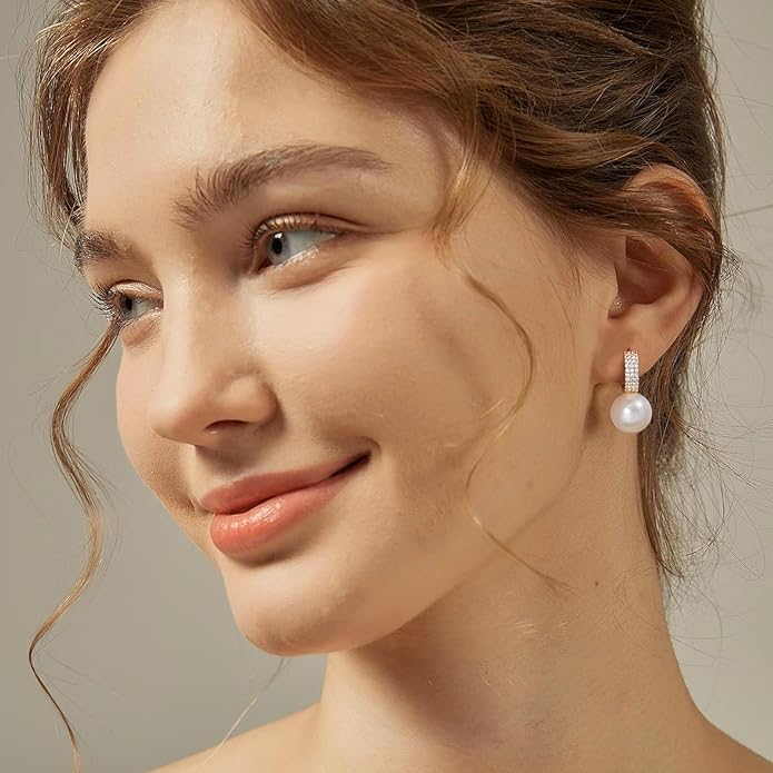 Pearl Earrings for Women 14K Gold Plated Hypoallergenic Pearl Earrings 5A Cubic Zirconia Dangle Earrings Elegant Jewelry