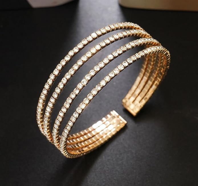 Rhinestone Bracelet for Women MultiLayer Crystal Cuff Bracelet Strand Layered Bracelet