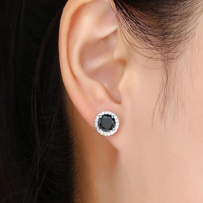 YOMELA Cubic Zirconia Earrings Studs, Halo CZ Birthstone Simulated Diamond Stud Earrings for Women