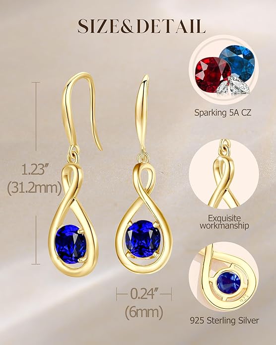 FANCIME Valentines Day Gift Dangle Drop Earrings 925 Sterling Silver Dainty Infinity Round Gemstone Birthstone Jewelry Birthday Gifts for Her Women