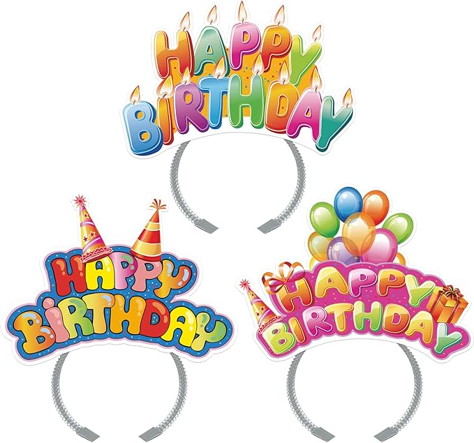 KKBES Happy Birthday Headbands, Paper Birthday Party Hats, 3 Patterns for Children and Adults Celebrating Birthdays