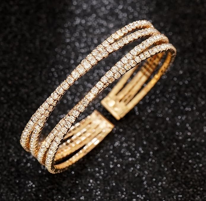 Rhinestone Bracelet Multilayer Cuff Bracelet Sparkling Crystal Layered Bridal Bracelets for Women