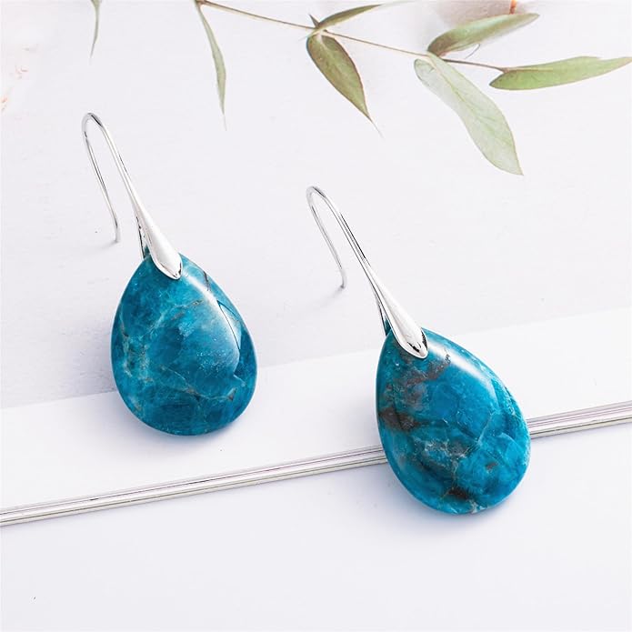 SELOVO Agate Teardrop Stone Grey Drop Earrings Fishhook Dangle Earrings for Women