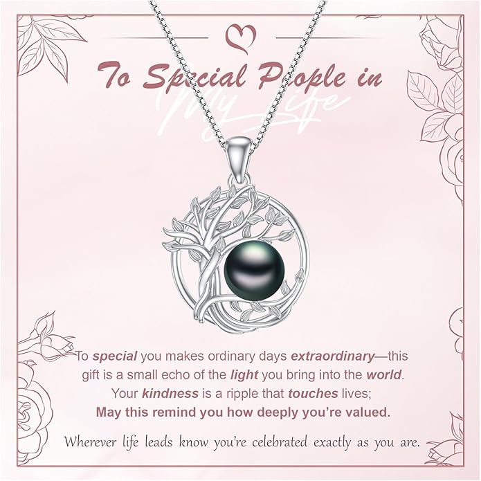 Tahitian Black Pearl 18K White Gold Plated Sterling Silver Heart/Infinity/Four Leaf Clover Pendant Necklace Jewelry Gifts for Women Wife Mom Girlfriend Wedding Birthday Anniversary Christmas
