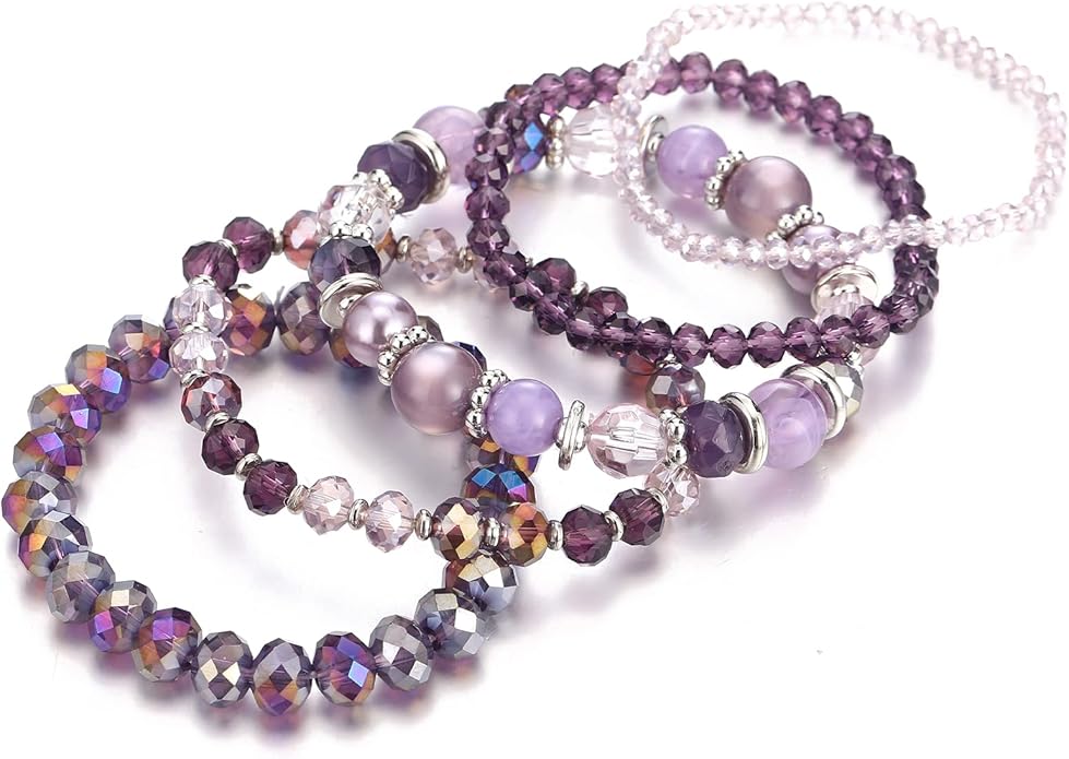 Noessla Beaded Boho Stretch Bracelet Colorful Stackable Crystal Beads Bracelets Trendy Costume Jewelry Mothers Day Gifts for Women