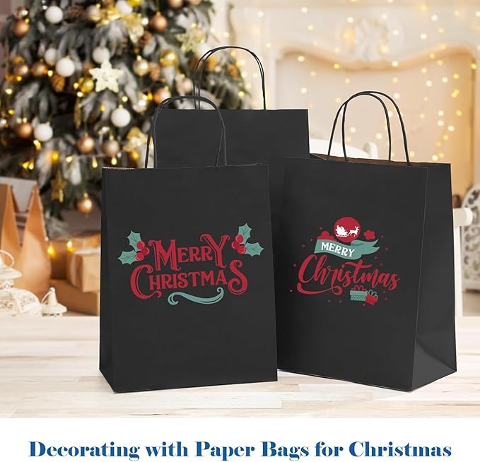 GSSUSA 12000 Pack 8x4.25x10 Inch Paper Bags with Handles Bulk, Black Paper Gift Bags for Small Business, Heavy Duty Bulk, for Birthday Party Favors, Shopping, Retail
