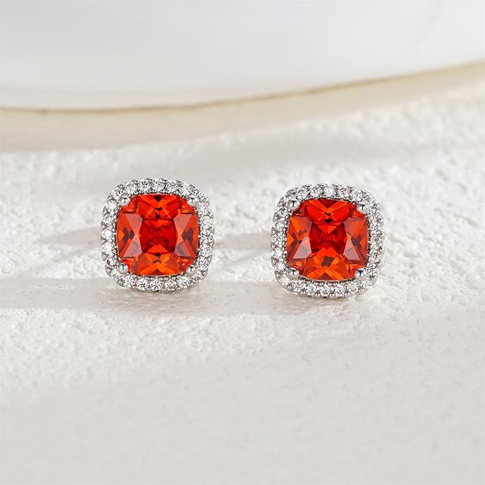 YOMELA Cubic Zirconia Earrings Studs, Halo CZ Birthstone Simulated Diamond Stud Earrings for Women