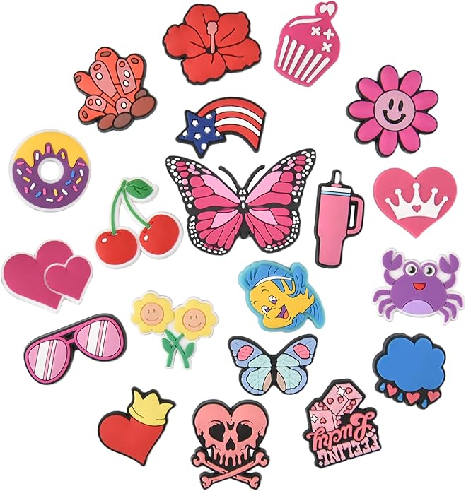 20PCS Cute Shoe Charms for Girls Teens - PVC Flower, Rainbow, Dessert Shoe Clips Decorations for Holely Shoes, Sneakers, Casual Footwear