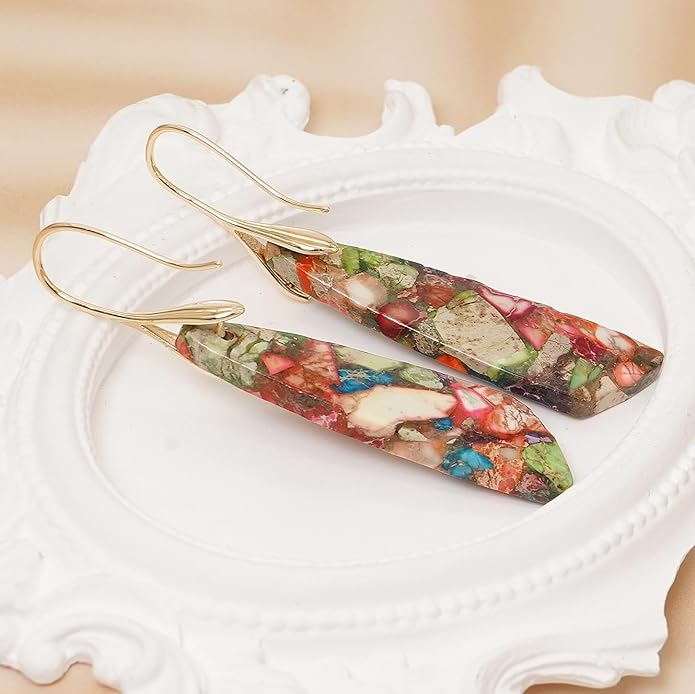 Natural Stone Earrings for Women Boho Triangles Dangle Drop Earrings