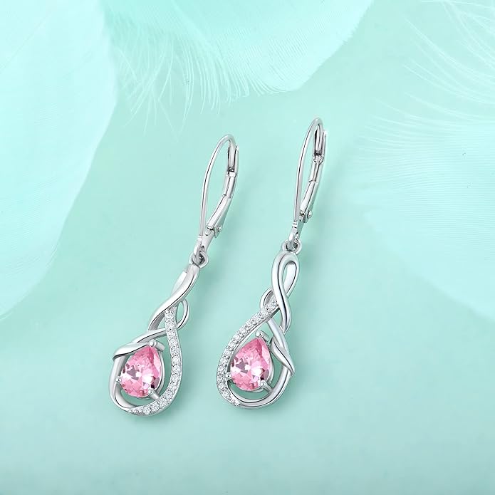 STARCHENIE 925 Sterling Silver Necklace Dangle Earrings for Women Infinity Twisted Teardrop Pendant October Birthstone Created Pink Tourmaline Jewelry Set
