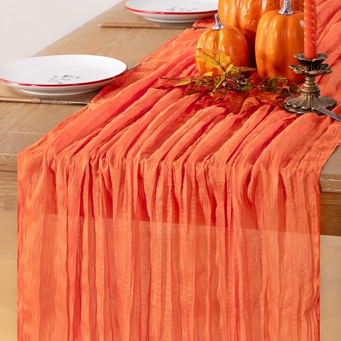 Fall Table Runner Orange Cheesecloth Table Runner 10FT Farmhouse Table Runners 120 Inches Table Decor Thanksgiving Dining Room Centerpiece Wedding Boho Baby Shower Birthday