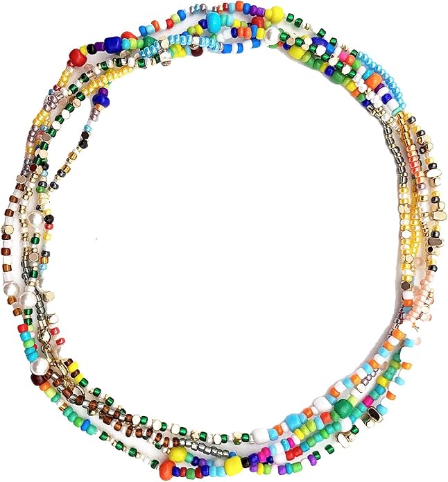 Handmade Bohemian Beaded Necklace for Women - Adjustable Layered Choker with Freshwater Pearls, Multicolor Glass Beads & 14K Gold Plated Stainless Steel, Summer Vacation Jewelry Gift