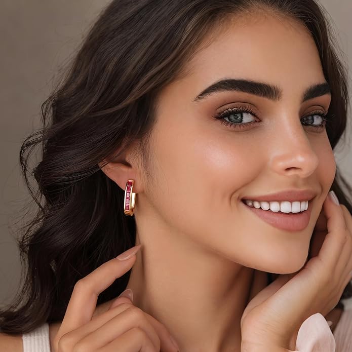 Trendy CZ Gold/Silver Hoop Earrings for Women Square Hypoallergenic chunky gold Hoop Earrings Geometric Minimalist Rectangle Hoops