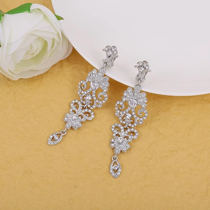 mecresh Gold/Silver Rhinestone Chandelier Wedding Bridal Dangle Earrings