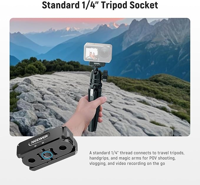 NEEWER Magnetic Mount Adapter Compatible with DJI Osmo 360 / Action 5 Pro/4/3, Upgraded Metal Quick Release Action Camera Mount Vlogging Accessories with 1/4" Tripod Thread, AC011