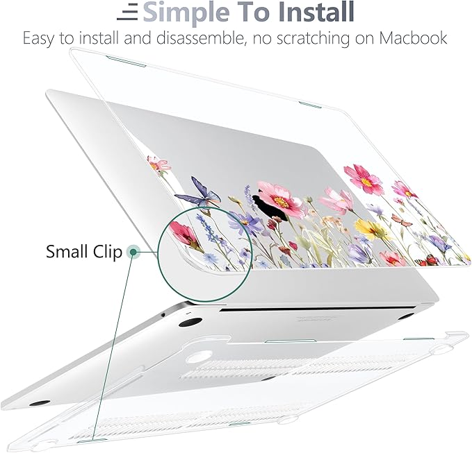 Batianda Case for M1 MacBook Air 13 Inch Model A2337 A2179 A1932 2021 2020 2019 Release,Lovely Creative Series Design Hard Shell with Keyboard Cover & Screen Protector, Spring Flowers