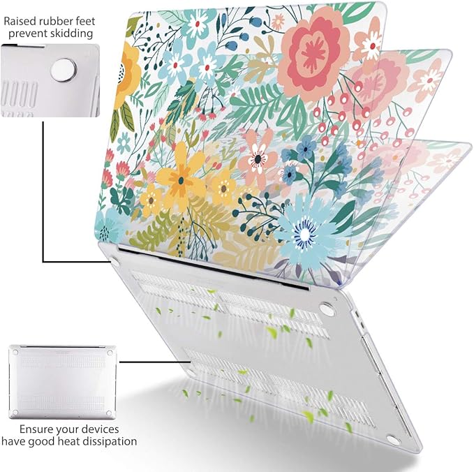 Mektron for MacBook Air 13 Case A1466/A1369 (2010-2017 Release), Snap-on Plastic Hard Shell Cover for MacBook Air 13.3 inch with Keyboard Cover,Garden Flowers