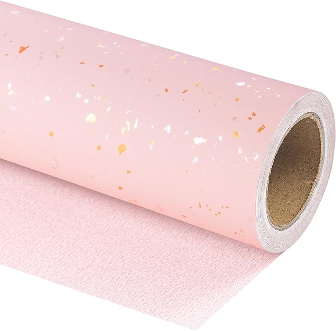 WRAPAHOLIC Pink Wrapping Paper Roll - Mini Roll - 17 Inch x 16.5 Feet - Pink Gold Design with Silky Touch Perfect for Birthday, Wedding, Baby Shower, Bridal Shower