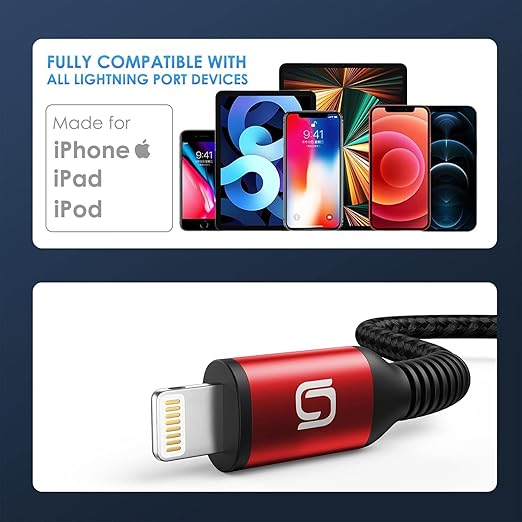 iPhone Charger Cable [Apple MFi Certified] 3Pack 3FT USB-A to Lightning Cable Nylon Braided Fast Charging Cord Compatible with iPhone 14/13/12/11 Pro Max/XR/XS/X/8/7/Plus/6S iPad/iPod/AirPods
