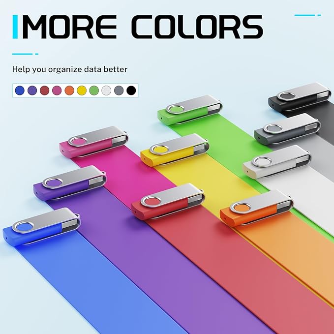 FEBNISCTE 16GB Flash Drive, Jump Drive 10 Pack, Memoria USB 2.0 Multi-Coloured, USB Thumb Drive 16gb Swivel mit 10 Cords Jump Drive with LED Light for Data Storage/Transfer