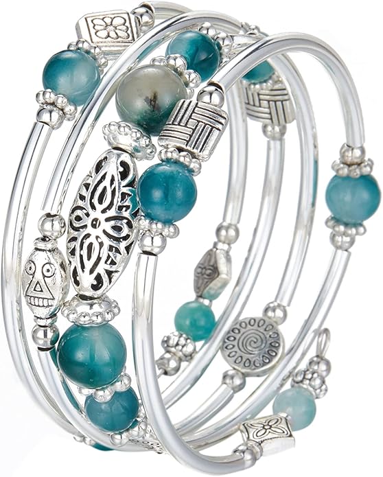 BULINLIN Layered Wrap Bangle Turquoise Bracelet - Bead Bracelet with Natural Agate Stone, Gifts For Women