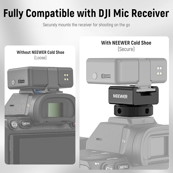 NEEWER Cold Shoe Mount Adapter Compatible with DJI Mic 2 Rode Wireless GO II Hollyland Saramonic NEEWER Wireless Mini Microphone, Anti Interference Offset Contact Design for Speedlite Flash, UA079