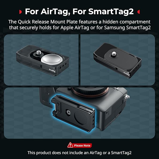 SmallRig Universal Mount Plate for AirTag, for SmartTag2, Quick Release Camera Mount Baseplate for Arca-Type, Built-in EVA Pad, 1/4"-20 Screws for Sony, for Canon, for Nikon - MD5422