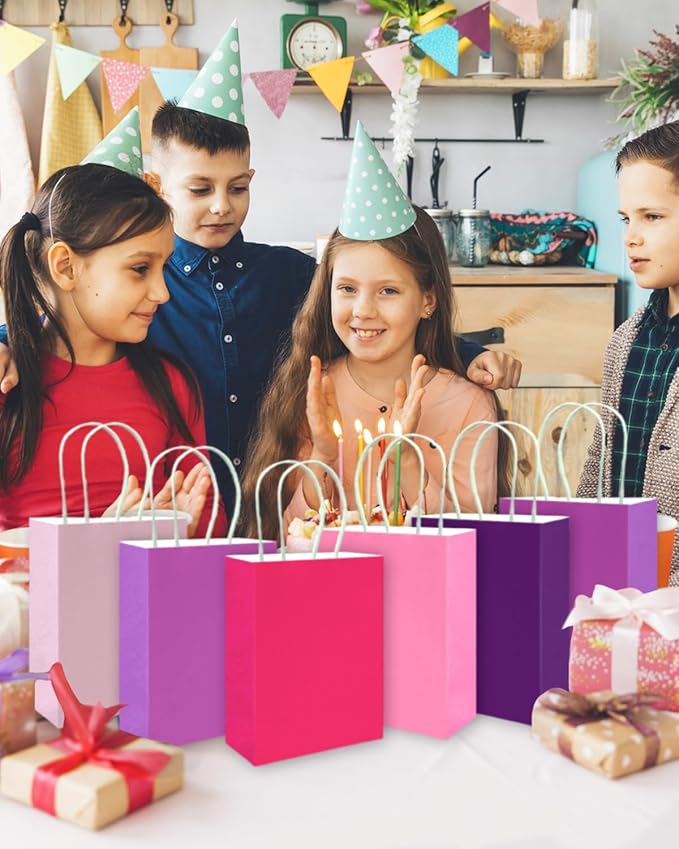 qiqee 30PCS Medium Gift Bag with Handles Bulk 11"x5"x8" Gift Bags 6 Different Pink ＆ Purple Color Bags Multiple Uses (Medium Size)