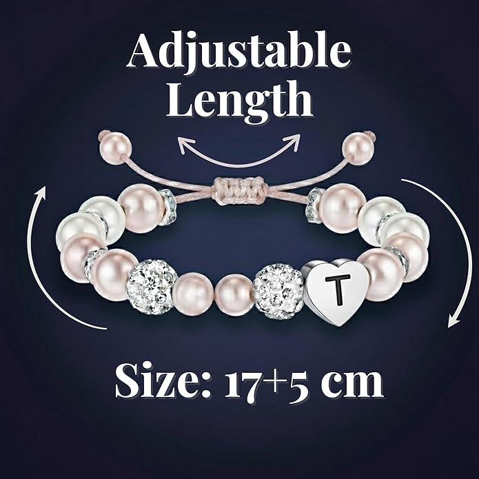 Solza Heart Bead Initial Bracelet – Personalized Stainless Steel Beaded Bracelet with Letter Charm, Adjustable Heart Bracelet, Fashion Jewelry Gift, Stackable Personalized Jewelry Accessory