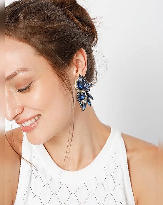 Vintage Rhinestone Statement Earrings Fancy Crystal Cluster Drop Dangle Earrings for Women
