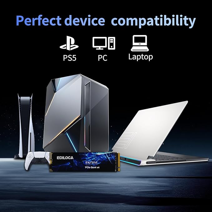 2TB SSD NVMe M.2 2280 PCIe Gen4 x4 Internal Solid State Drive - Up to 4800MB/s, 2TB SSD PS5 Dynamic SLC Cache, PS5 Compatible for Gaming PC Laptop(EN705)
