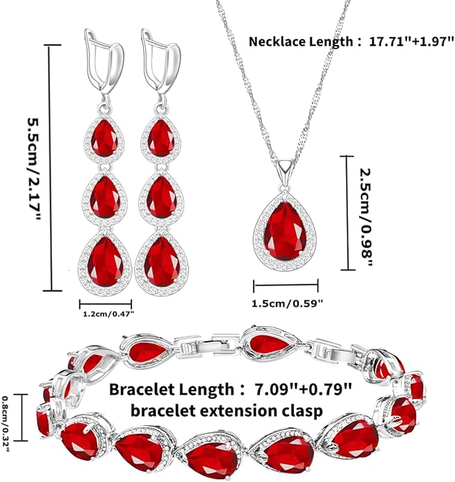 LMXXVJ Necklace Long Earrings Bracelet Set, White Gold Plated Created Blue Sapphire Jewelry Set Wedding Party Gift Jewelry for Women Bridal Bridesmaid