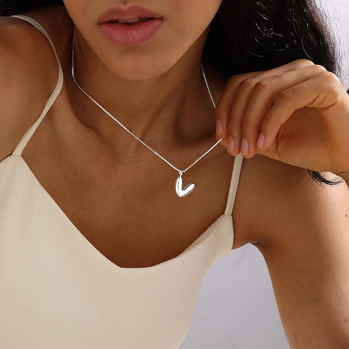 Bubble Gold Silver Letter Necklace Initial Necklaces for Women Trendy 14K Dainty Charm Pendant Name Necklace Personalized Jewelry Gift for Women Teen