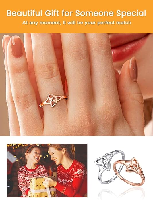 Bestyle 925 Sterling Silver Ring for Women, Minimalist Claddagh Ring Celtic Knot Ring for Women, Irish Promise Wedding Band, Gold/Rose Gold Vermeil Women Band Ring, Stackable, Gift for Her