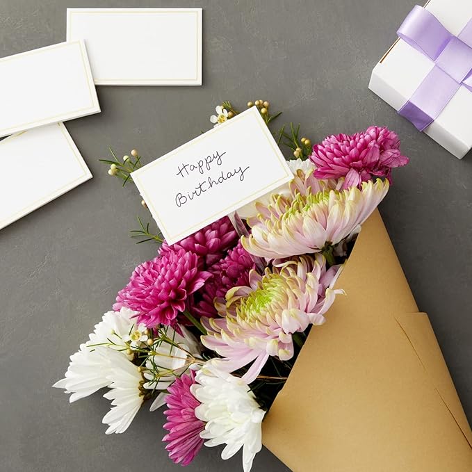 Best Paper Greetings Place Cards for Table Setting - 3.5 x 2 In Folded, Pack of 100, White & Gold - Wedding Name Cards for Reception Seating Chart & Banquet Use