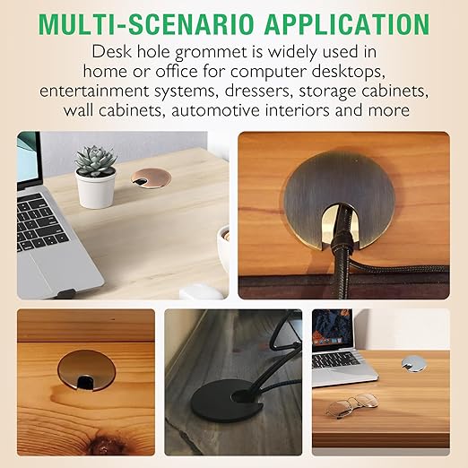 2 Pcs Desk Grommet 1-3/8" / 35 mm, Desk Cord Hole Cover, Cable Grommet Metal Zinc Alloy Materilal, Desk Hole Grommet for Home & Office Pc, Detachable Cable Cord Organizer-Matte Silver