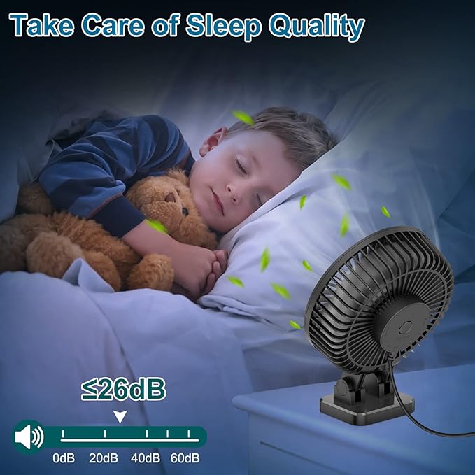 JZCreater USB Desk Fan, Mini Portable, 3 Speeds Desktop Table Cooling, Plug in Power, Rotation Strong Wind, Quiet Personal Small for Home Office Travel Bedroom, Black