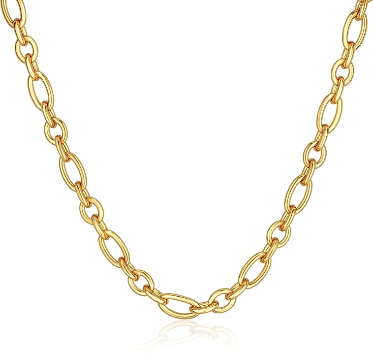 Gold Necklace for Women - Chunky 14K Gold Plated Chain Necklace Cuban Link Paperclip Chain Herringbone Statement Choker Necklace for Women Simple Trendy Jewelry Gifts
