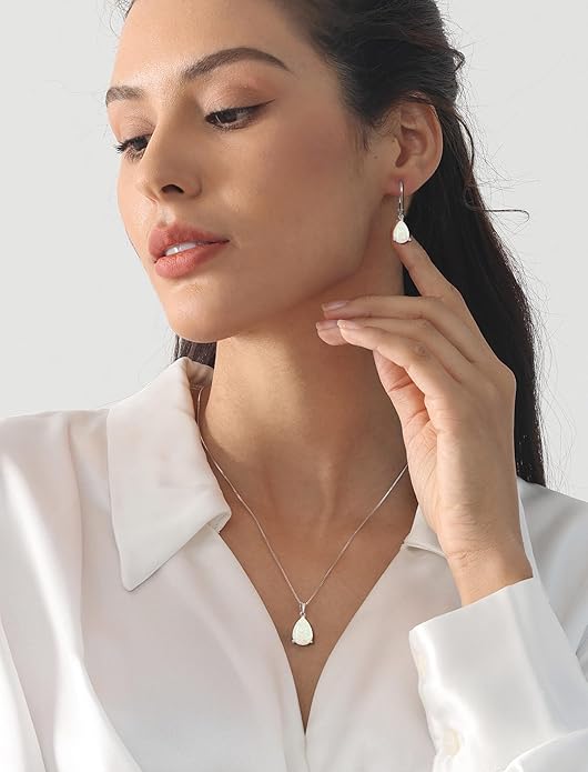 YL 925 Sterling Silver Teardrop Dangle Drop Earrings for Women 7x10 MM Solitaire Birthstone Leverback Jewelry