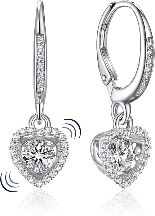 MomentWish Dangle Earrings for Women-925 Sterling Silver Moissanite Earring, Women's Gift for Valentine Birthday, D Color VVS1 Dancing Moissanite Hoops