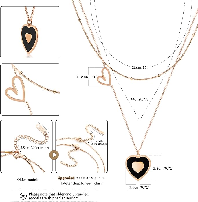 Linawe Layered Choker Heart Pendant Necklace for Women Trendy, Gold/Silver/Rose Gold Chain Stainless Steel Stacked Necklaces, Double Heart Necklace Y2K Preppy Jewelry