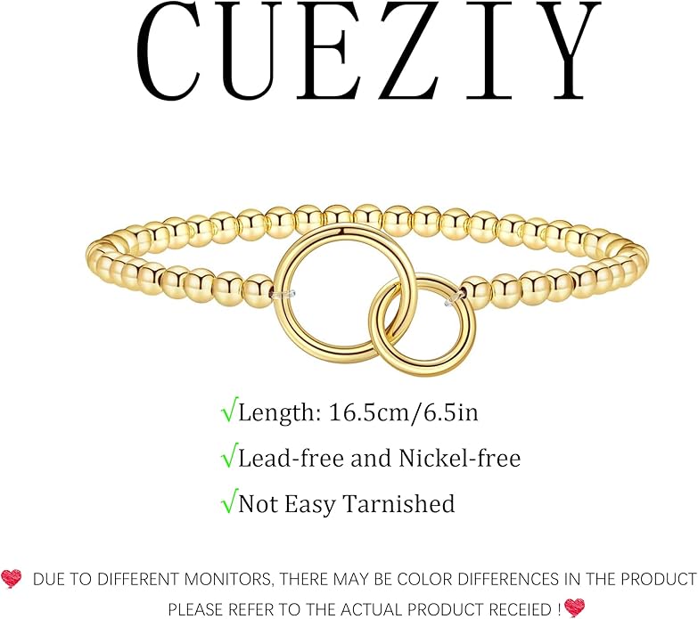 Gold Bracelets for Women 14K Gold Plated Bead Bracelet Hypoallergenic Stretch Bracelets for Women Elastic Bracelet Trendy Teen Gift Dainty Jewelry for Women