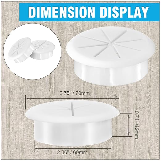 2-3/8" White Desk Grommet, JTemgle Flexible Cable Grommet Rubber Cable Hole Cover Wire Organizer Caps Desktop Cord Management for Home Office TV Stands Tabletops, 10 Pieces