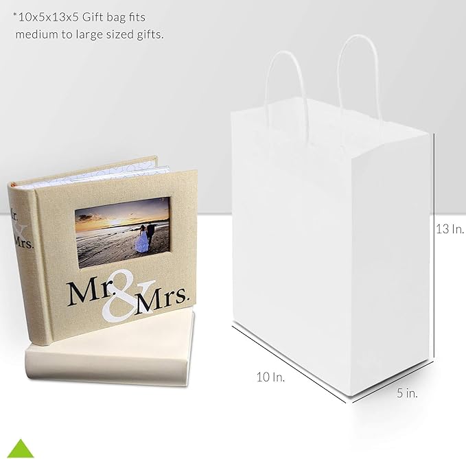 Prime Line Packaging White Gift Bags, Paper Shopping Bags with Handles for Small Business, Boutiques, Retail, Merchandise, Favors, Bulk, 10x5x13, 25 Pack